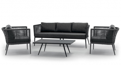 Комплект плетеной мебели Grattoni Cuba алюминий, роуп, олефин черный, темно-серый Фото 1