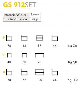 Комплект плетеной пластиковой мебели Grattoni GS 912 алюминий, искусственный ротанг, ткань коричневый, бежевый Фото 2