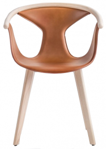 Кресло деревянное с обивкой PEDRALI Fox сталь, ясень, натуральная кожа беленый ясень, коричневый Фото 1