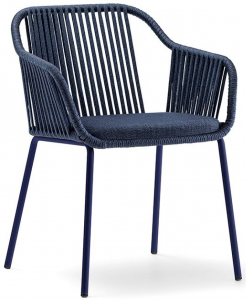 Кресло плетеное с подушкой PEDRALI Babila Twist сталь, роуп, ткань синий Фото 1