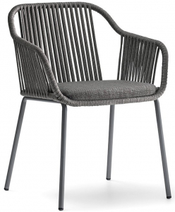 Кресло плетеное с подушкой PEDRALI Babila Twist сталь, роуп, ткань антрацит Фото 1