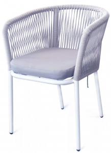 Кресло плетеное с подушкой 4SIS Марсель алюминий, роуп, ткань белый, светло-серый Фото 1