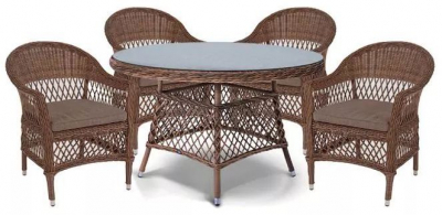 Комплект плетеной мебели 4SIS Эспрессо-120 S алюминий, искусственный ротанг, ткань коричневый Фото 1