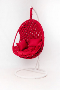 Кресло подвесное плетеное Pride Design Валио Гламур сталь, микровелюр красный Фото 3