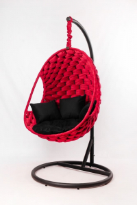 Кресло подвесное плетеное Pride Design Валио Гламур сталь, микровелюр красный Фото 4