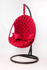 Кресло подвесное плетеное Pride Design Валио Гламур сталь, микровелюр красный Фото 5