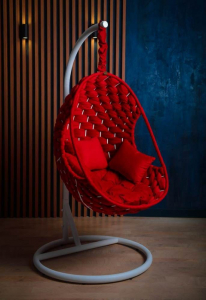 Кресло подвесное плетеное Pride Design Валио Гламур сталь, микровелюр красный Фото 6