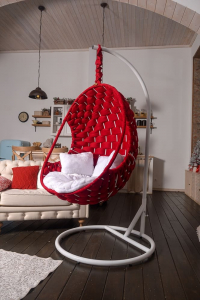 Кресло подвесное плетеное Pride Design Валио Гламур сталь, микровелюр красный Фото 7