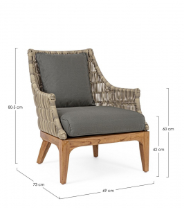Кресло плетеное с подушками Garden Relax Keilani тик, алюминий, искусственный ротанг, олефин натуральный, серый Фото 2
