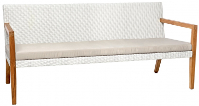 Диван плетеный с подушкой Giardino Di Legno Fiji тик, искусственный ротанг, акрил белый, слоновая кость Фото 1