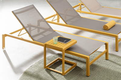 Шезлонг-лежак металлический Garden Relax Konnor алюминий, текстилен горчичный, темно-серый Фото 6