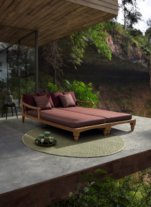 Лаунж-лежак двухместный Garden Relax Bali тик, олефин натуральный, винный Фото 6