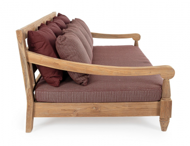 Диван деревянный с подушками Garden Relax Bali тик, олефин натуральный, винный Фото 4