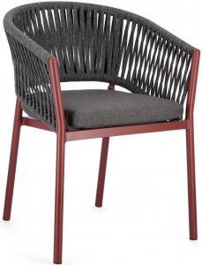 Кресло плетеное с подушкой Garden Relax Florencia алюминий, роуп, олефин красный, серый Фото 1