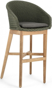 Кресло плетеное барное с подушкой Garden Relax Coachella тик, олефин натуральный, зеленый Фото 1