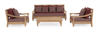 Кресло деревянное с подушками Garden Relax Bali тик, олефин натуральный, винный Фото 5