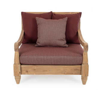Кресло деревянное с подушками Garden Relax Bali тик, олефин натуральный, винный Фото 2