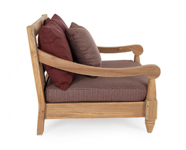 Кресло деревянное с подушками Garden Relax Bali тик, олефин натуральный, винный Фото 3