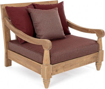 Кресло деревянное с подушками Garden Relax Bali тик, олефин натуральный, винный Фото 1
