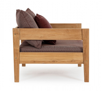 Кресло деревянное с подушками Garden Relax Kobo тик, олефин натуральный, винный Фото 3