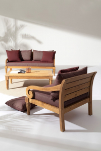 Диван деревянный с подушками Garden Relax Karuba тик, олефин натуральный, винный Фото 4
