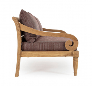 Диван деревянный с подушками Garden Relax Karuba тик, олефин натуральный, винный Фото 5