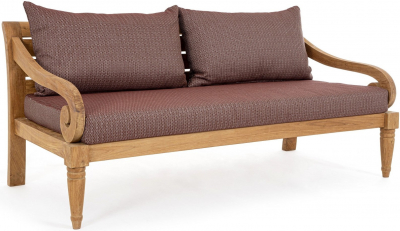 Диван деревянный с подушками Garden Relax Karuba тик, олефин натуральный, винный Фото 1