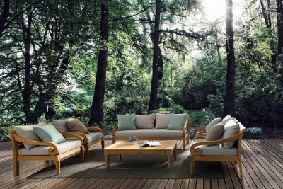 Диван деревянный с подушками Garden Relax Karuba тик, олефин натуральный, бежевый Фото 6