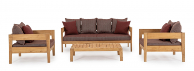 Диван деревянный с подушками Garden Relax Kobo тик, олефин натуральный, винный Фото 5