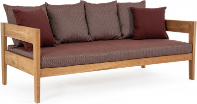 Диван деревянный с подушками Garden Relax Kobo тик, олефин натуральный, винный Фото 1