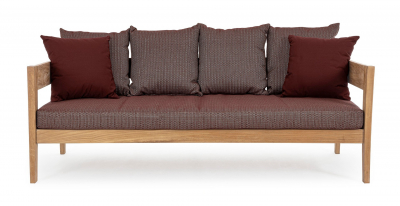 Диван деревянный с подушками Garden Relax Kobo тик, олефин натуральный, винный Фото 2