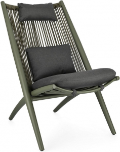 Лаунж-стул плетеный с подушками Garden Relax Aloha алюминий, роуп, полиэстер зеленый, темно-серый Фото 1
