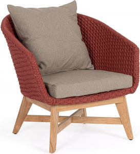 Кресло плетеное с подушкой Garden Relax Coachella тик, роуп, олефин натуральный, алый Фото 1