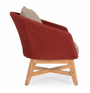 Кресло плетеное с подушкой Garden Relax Coachella тик, роуп, олефин натуральный, алый Фото 2