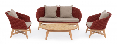 Кресло плетеное с подушкой Garden Relax Coachella тик, роуп, олефин натуральный, алый Фото 6