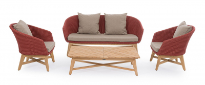 Кресло плетеное с подушкой Garden Relax Coachella тик, роуп, олефин натуральный, алый Фото 7