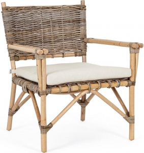 Кресло плетеное с подушкой Garden Relax Tarifa натуральный ротанг, ткань натуральный, бежевый Фото 1