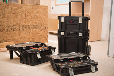 Большой органайзер для инструментов на колесах Keter Smart Rolling Workshop Set полипропилен черный Фото 4