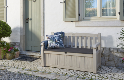 Скамья-сундук пластиковая Keter Eden Garden Bench полипропилен бежевый, коричневая сидушка Фото 9