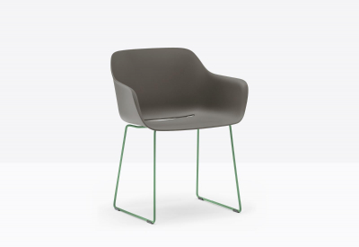 Кресло пластиковое на полозьях PEDRALI Babila XL RG сталь, переработанный полипропилен серый Фото 5