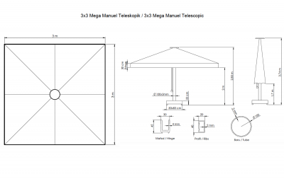 Зонт профессиональный THEUMBRELA SEMSIYE EVI Mega Telescopic Manual алюминий, олефин Фото 2