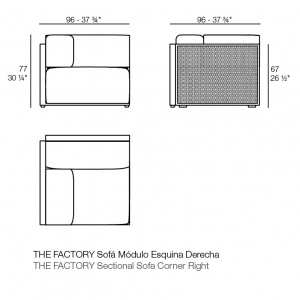 Модуль угловой правый с подушками Vondom The Factory алюминий, ткань Фото 2