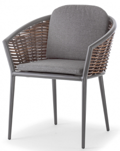 Кресло плетеное с подушками Grattoni Muses алюминий, роуп, олефин антрацит, темно-серый Фото 1