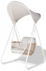 Кресло подвесное плетеное Grattoni Bari алюминий, роуп, олефин белый, натуральный, шампанское Фото 1