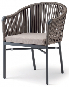 Кресло плетеное с подушкой Grattoni Monaco алюминий, роуп, олефин антрацит, тортора, коричневый Фото 1