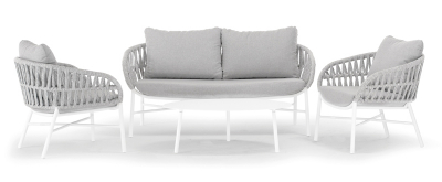 Комплект плетеной мебели Grattoni Tahiti алюминий, роуп, олефин белый, серебристый, светло-серый Фото 1