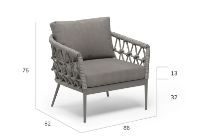 Кресло плетеное с подушкой SNOC Muse алюминий, роуп, ткань серебристый Фото 2