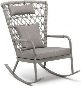 Кресло-качалка плетеное с подушкой SNOC Muse алюминий, роуп, ткань серебристый Фото 1