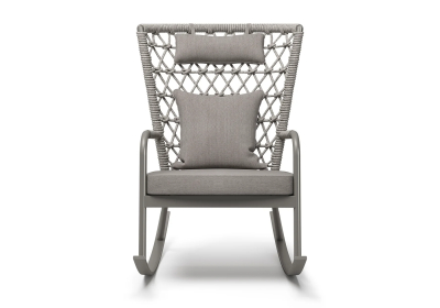 Кресло-качалка плетеное с подушкой SNOC Muse алюминий, роуп, ткань серебристый Фото 5