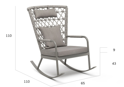 Кресло-качалка плетеное с подушкой SNOC Muse алюминий, роуп, ткань серебристый Фото 2
